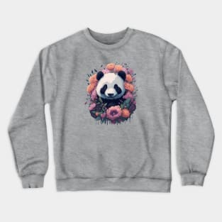 Cute smiling Giant Panda bear with florals and foliage t-shirt design, apparel, mugs, cases, wall art, stickers, travel mug Crewneck Sweatshirt